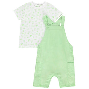 Ensemble salopette uni + t-shirt fantaisie pour bébé garçon 