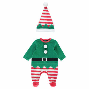 Dors-bien en velours lutin esprit Noël avec bonnet rayé 