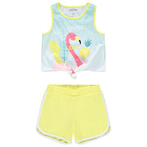 Ensemble avec débardeur print flamant rose et short jaune 