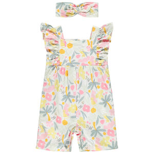 Combishort imprimé jungle + bandeau pour bébé fille 