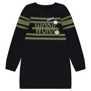 Junior - Robe pull manches longues avec bandes contrastées et badges Smiley 