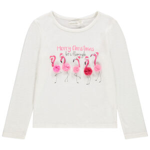 T-shirt manches longues en maille brossée avec motifs en relief 