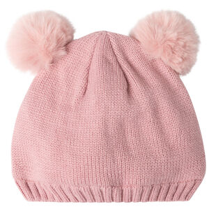 Bonnet en tricot et pompons en fausse fourrure 
