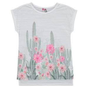 Tee-shirt manches courtes print cactus et fleurs 