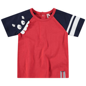 Tee-shirt manches courtes bicolore avec monstre printé et dents en relief 