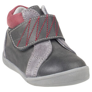 Bottillons en cuir bi-matière avec large scratch 