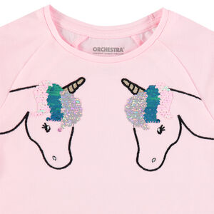Tee-shirt manches longues en jersey avec licornes brodées et sequins magiques 