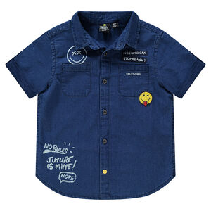 Chemise manches courtes couleur jeans avec badges Smiley 
