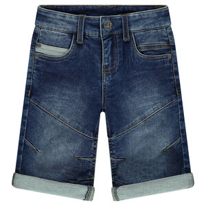 Bermuda en molleton effet denim used avec découpes 