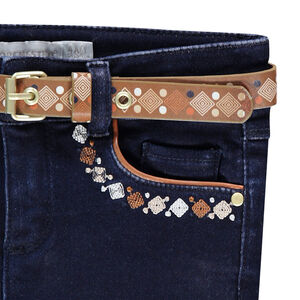 Jeans coupe slim effet used avec ceinture amovible motif ethnique 