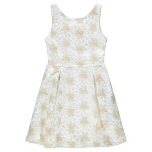 Junior - Robe de cérémonie sans manches en dentelle avec fleurs dorées 