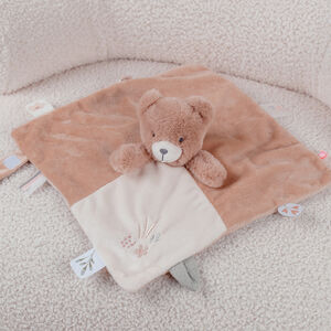 Doudou plat en veloudoux Lily l'ours rose 