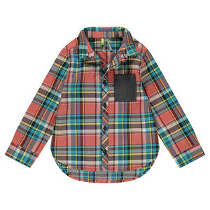 Chemise en coton fantaisie à carreaux et poche 