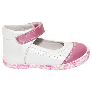 Babies bicolores en cuir et semelle à fleurs 