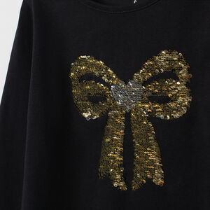 T-shirt manches longues à noeud en sequins argentés 