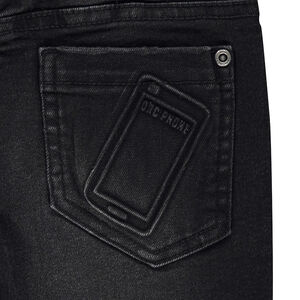 Jeans effet used avec textes printés et motif téléphone en relief au dos 