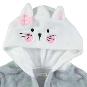 Robe de chambre en sherpa avec chat brodé et oreilles en relief 