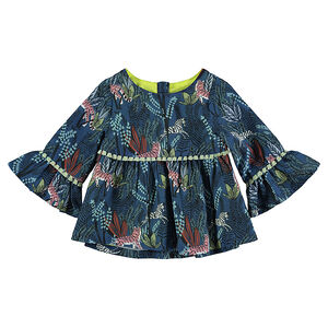 Tunique imprimée à manches évasées et pompons 