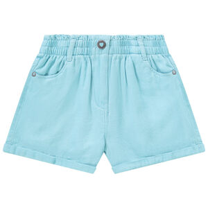 Short taille haute uni en coton fantaisie fille 