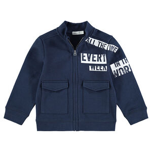 Gilet zippé en molleton avec textes printés et poches à rabat 