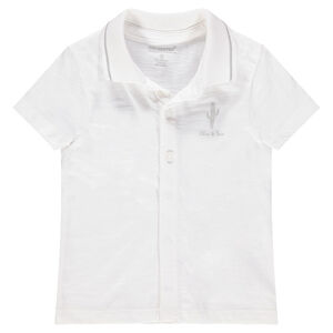 Polo manches courtes en jersey slub avec print cactus 