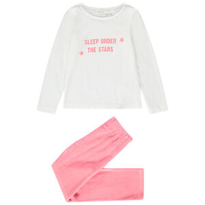 Pyjama en velours avec message printé et bas uni rose. 