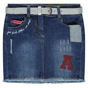 Jupe en jeans avec ceinture pailletée amovible et broderies 