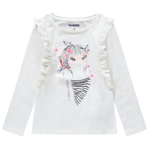 Tee-shirt manches longues volantées avec personnage printé 