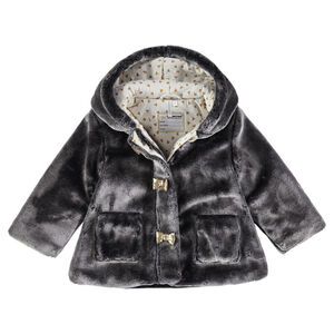 Manteau en sherpa à capuche avec doublure en jersey imprimée et corne 