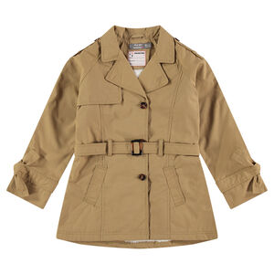 Trench couleur sable doublé sherpa avec broderies fantaisie 