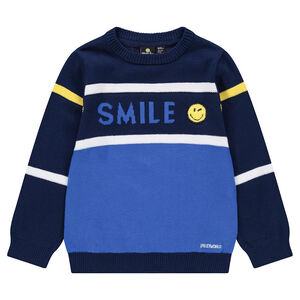 Pull en tricot avec inscription en jacquard et badge Smiley 