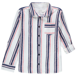 Chemise manches longues à rayures verticales et poche 