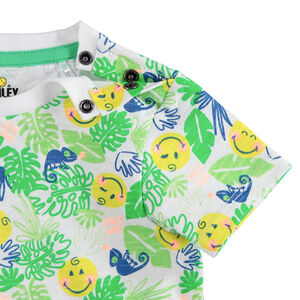 Tee-shirt manches courtes avec imprimé tropical et Smiley printé 