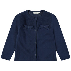 Gilet en tricot bleu marine avec noeuds plats ton sur ton 