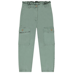 Pantalon cargo en toile finition volantée fille 