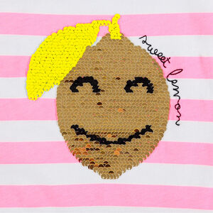 Tee-shirt manches courtes en jersey à rayures et citron en sequins magiques 