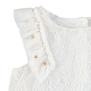 Robe de cérémonie blanche en dentelle avec manches volantées 