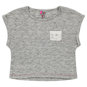 Tee-shirt court manches courtes avec poche en dentelle 