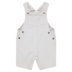 Salopette courte à fines rayures verticales en coton à poches 