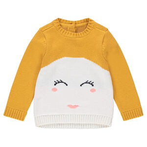 Pull en tricot bicolore avec détail visage en jacquard 
