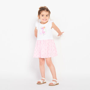Robe fantaisie flamants roses avec manches volantées pour bébé fille 