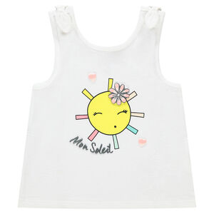 Débardeur en jersey uni avec noeuds et print fantaisie 