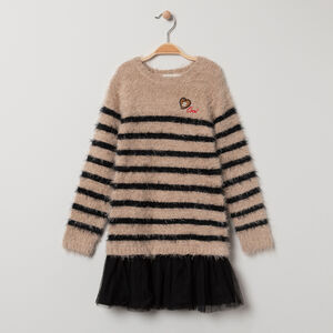 Robe tricot effet 2 en 1 bi-matière à coeur brodé et rayures 