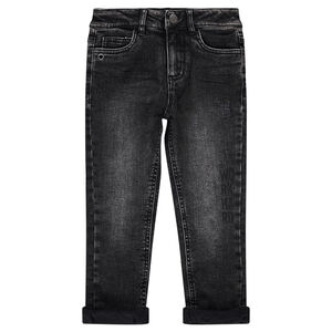 Jeans effet used et crinkle doublé jersey 