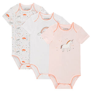 Lot de 3 bodies manches courtes en jersey avec prints fantaisie et licorne 