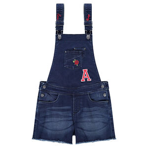 Junior - Salopette short en jeans effet used avec broderies contrastées 