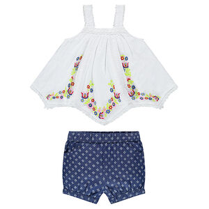 Ensemble tunique brodée et short en chambray imprimé 