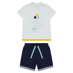 Ensemble avec tee-shirt print éléphant et short en molleton fin 