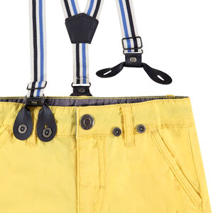 Bermuda jaune avec bretelles rayées amovibles  