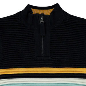 Pull en tricot ottoman à bandes contrastées et col zippé 